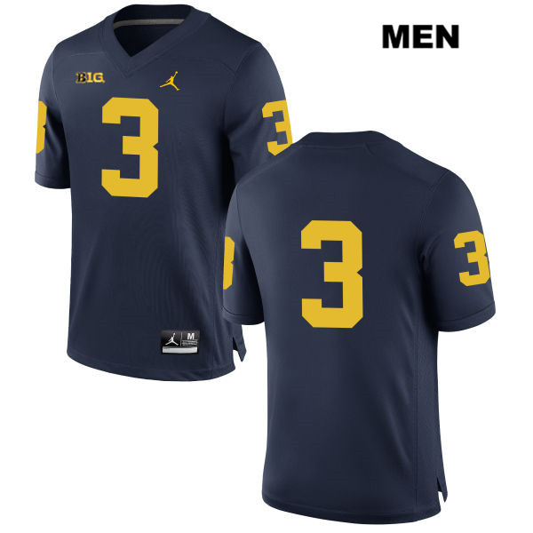 Men's NCAA Michigan Wolverines Quinn Nordin #3 No Name Navy Jordan Brand Authentic Stitched Football College Jersey RR25F83HS